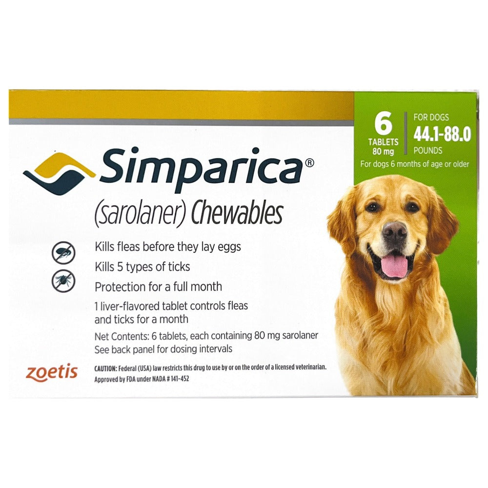 Zoetis Simparica Tick and Flea Control Tablet for Dogs(pack of 6 tablets)