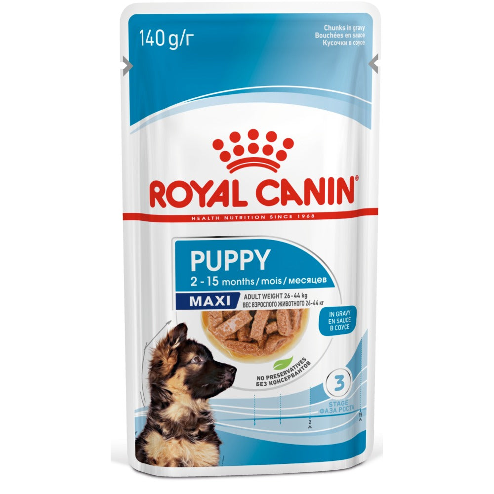 Royal Canin German Shepherd Dry Food and Maxi Puppy Dog Wet Food Combo