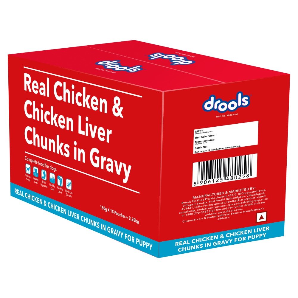 Drools Real Chicken & Chicken Liver Chunks in Gravy Puppy Dog Wet Food