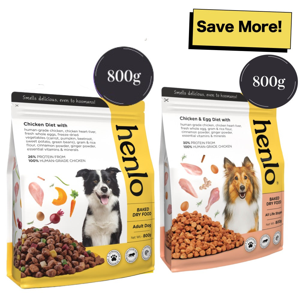 Henlo Chicken & Vegetable and Chicken & Egg Baked Dry Food for Adult Dogs Combo