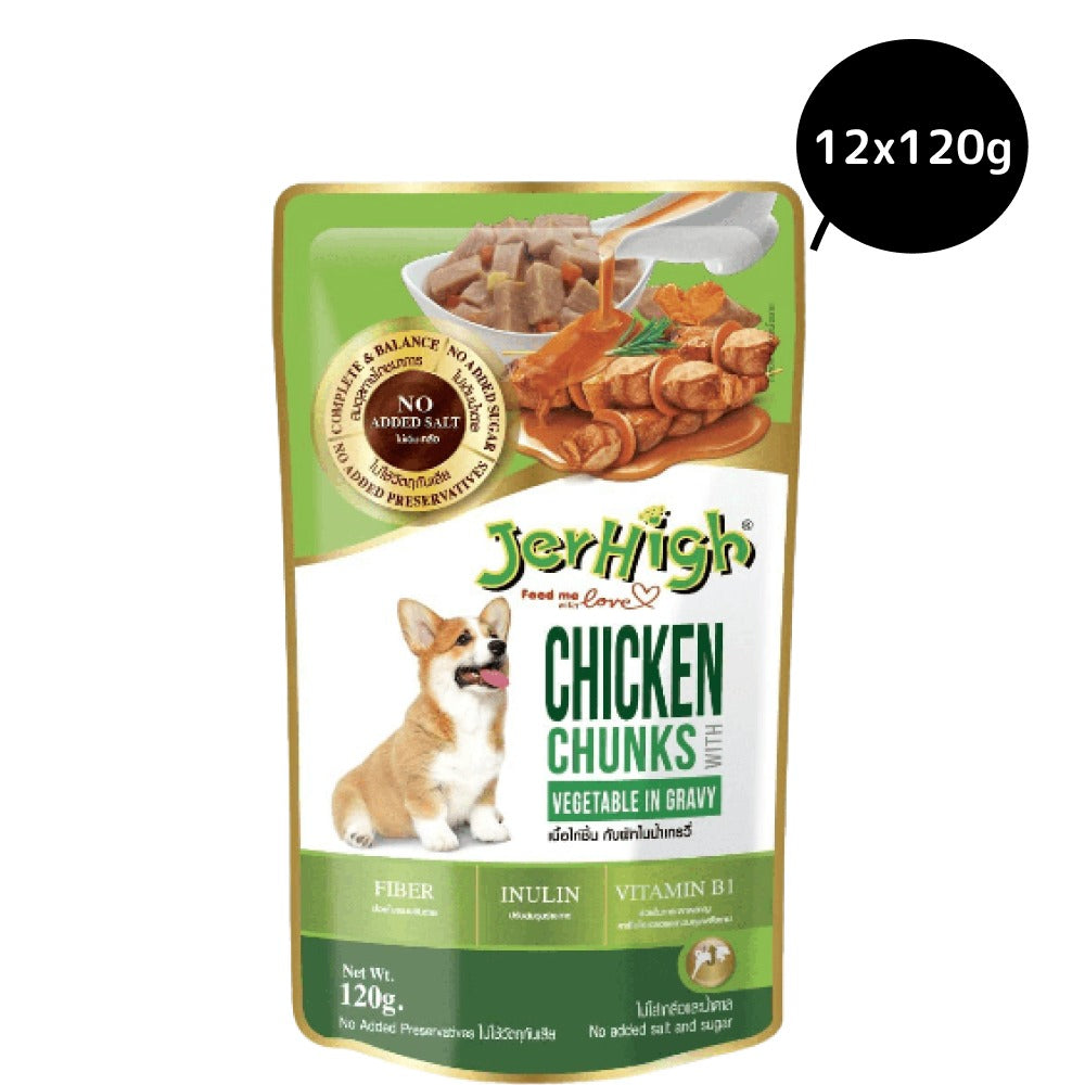 Henlo Chicken & Vegetable Baked Dry Food for Adult Dogs and JerHigh Vegetable and Chicken in Gravy Dog Wet Food Combo