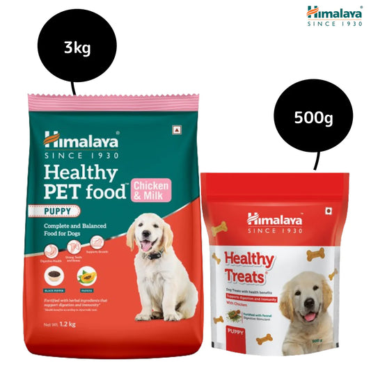 Himalaya Chicken & Milk Healthy Dry Food and Chicken Healthy Treats Puppy Combo