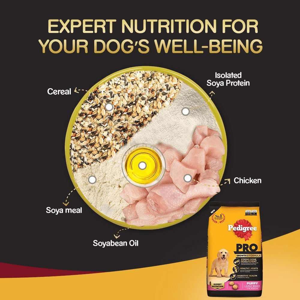 Pedigree PRO Expert Nutrition for Large Breed Puppy Dry and Chicken Chunks in Gravy Puppy Wet Food Combo