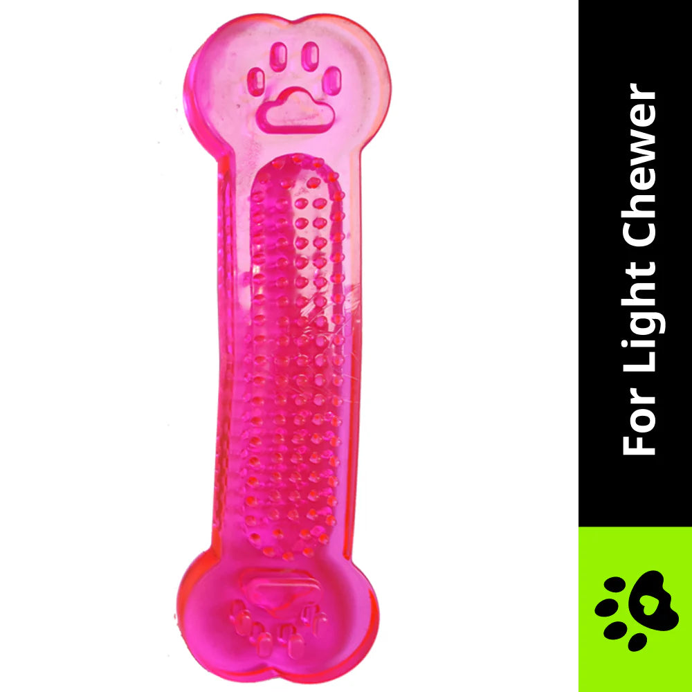 Chullbull Flat Silicone Gel Teething Bone Chew Toy for Puppies & Dogs (Pink)