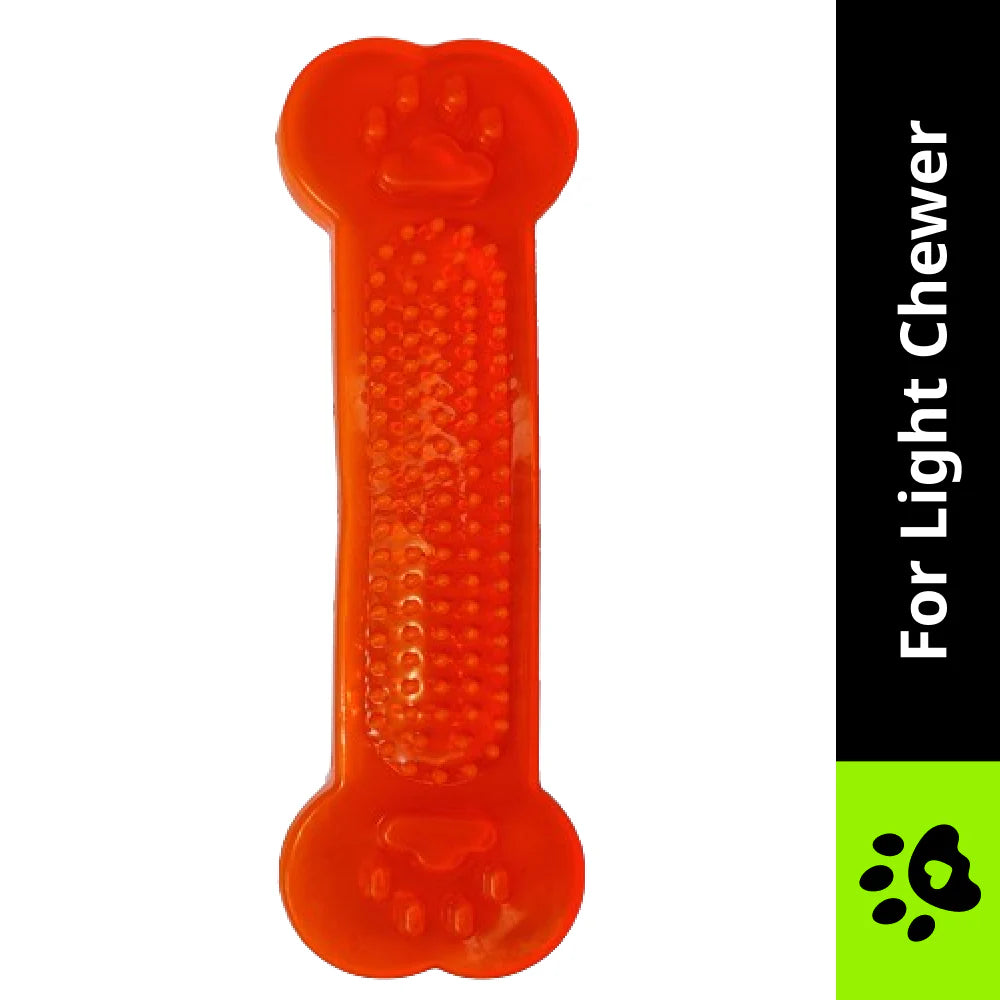 Chullbull Flat Silicone Gel Teething Bone Chew Toy for Puppies & Dogs (Orange)