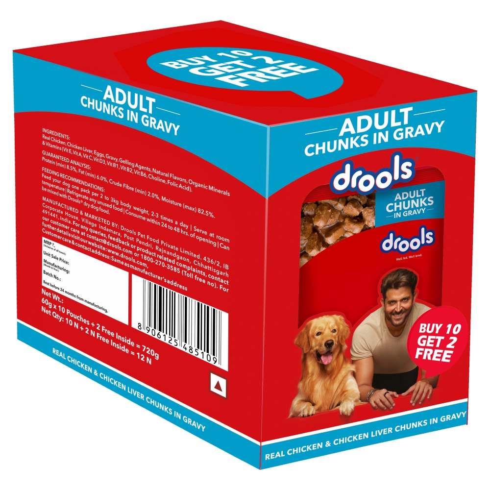 Drools Real Chicken & Chicken Liver Chunks in Gravy Adult Dog Wet Food (60g)