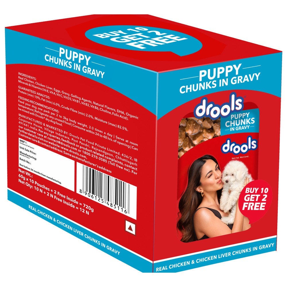 Drools Real Chicken & Chicken Liver Chunks in Gravy Puppy Dog Wet Food (60g)