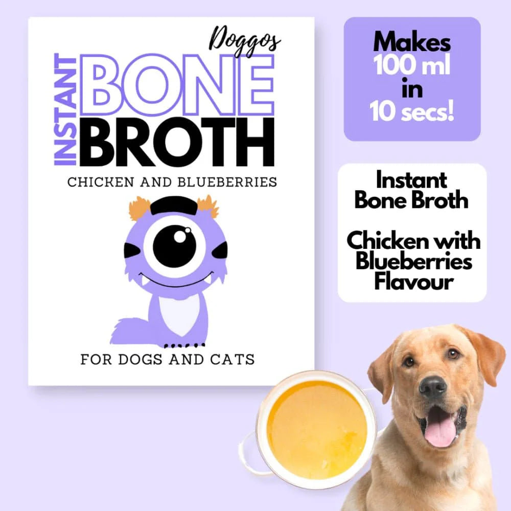 Doggos Instant Chicken Bone Broth with Blueberries for Cats and Dogs