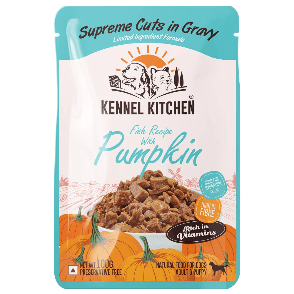 Kennel Kitchen Supreme Cuts Fish with Pumpkin and Lamb with Pumpkin Gravy Adults & Puppy Dog Wet Food (All Life stages) Combo