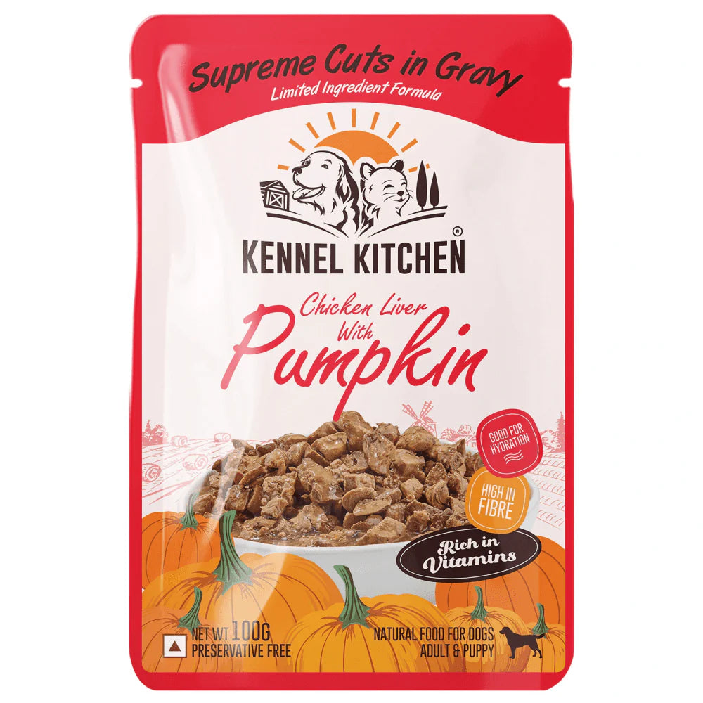 Kennel Kitchen Supreme Cuts Chicken Liver with Pumpkin and Chicken with Pumpkin Gravy Adults & Puppy Dog Wet Food (All Life stages) Combo