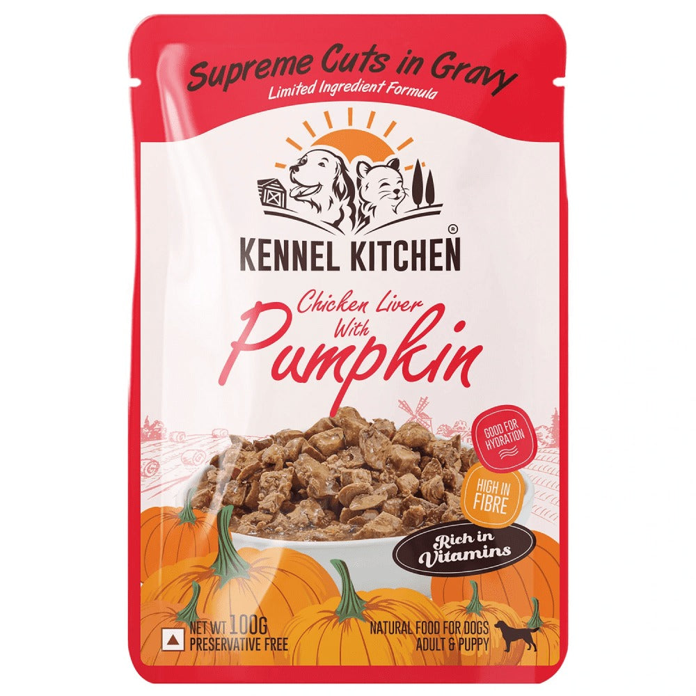 Carniwel Fresh Chicken Kibble Small Breed Dry Food and Kennel Kitchen Supreme Cuts in Gravy Chicken Liver Recipe with Pumpkin Dog Wet Food Combo