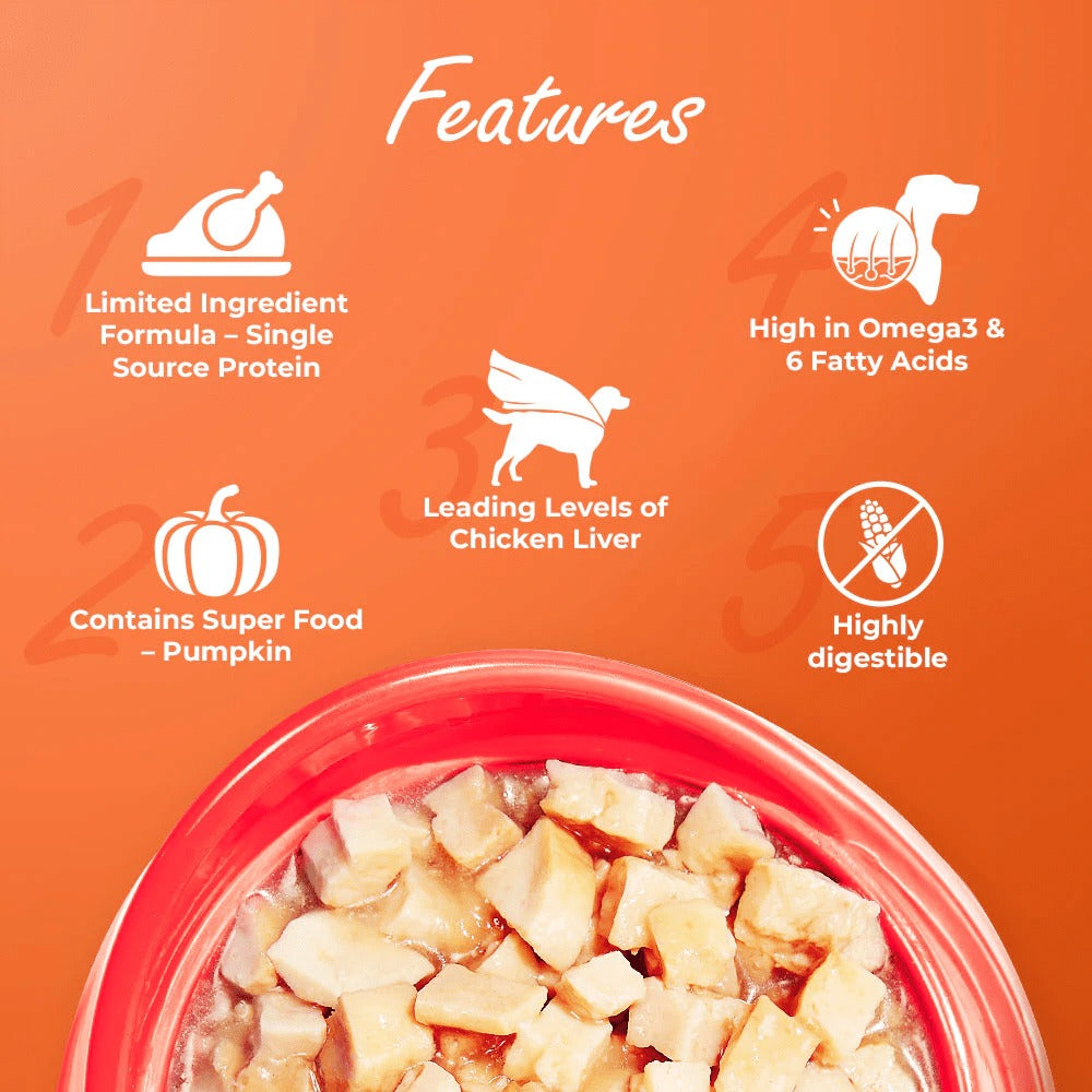 Carniwel Fresh Chicken Kibble Small Breed Dry Food and Kennel Kitchen Supreme Cuts in Gravy Chicken Liver Recipe with Pumpkin Dog Wet Food Combo