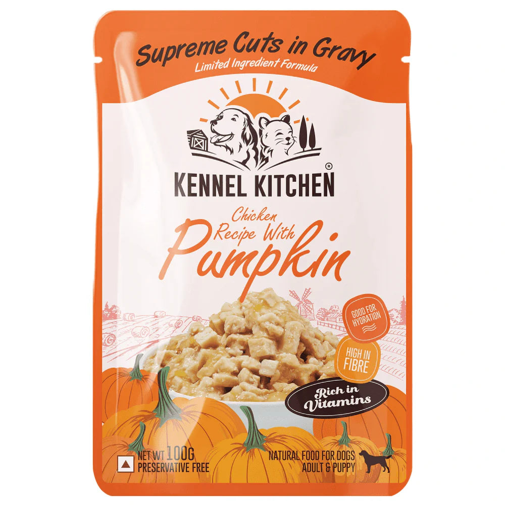 Kennel Kitchen Supreme Cuts Chicken Liver with Pumpkin and Chicken with Pumpkin Gravy Adults & Puppy Dog Wet Food (All Life stages) Combo