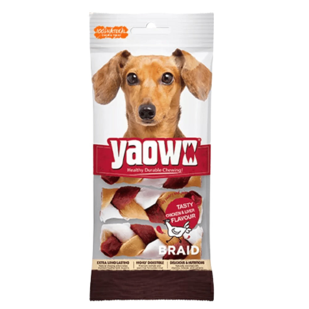 Gnawlers Yaowo Braid Chicken and Liver Dog Treats (6cm)