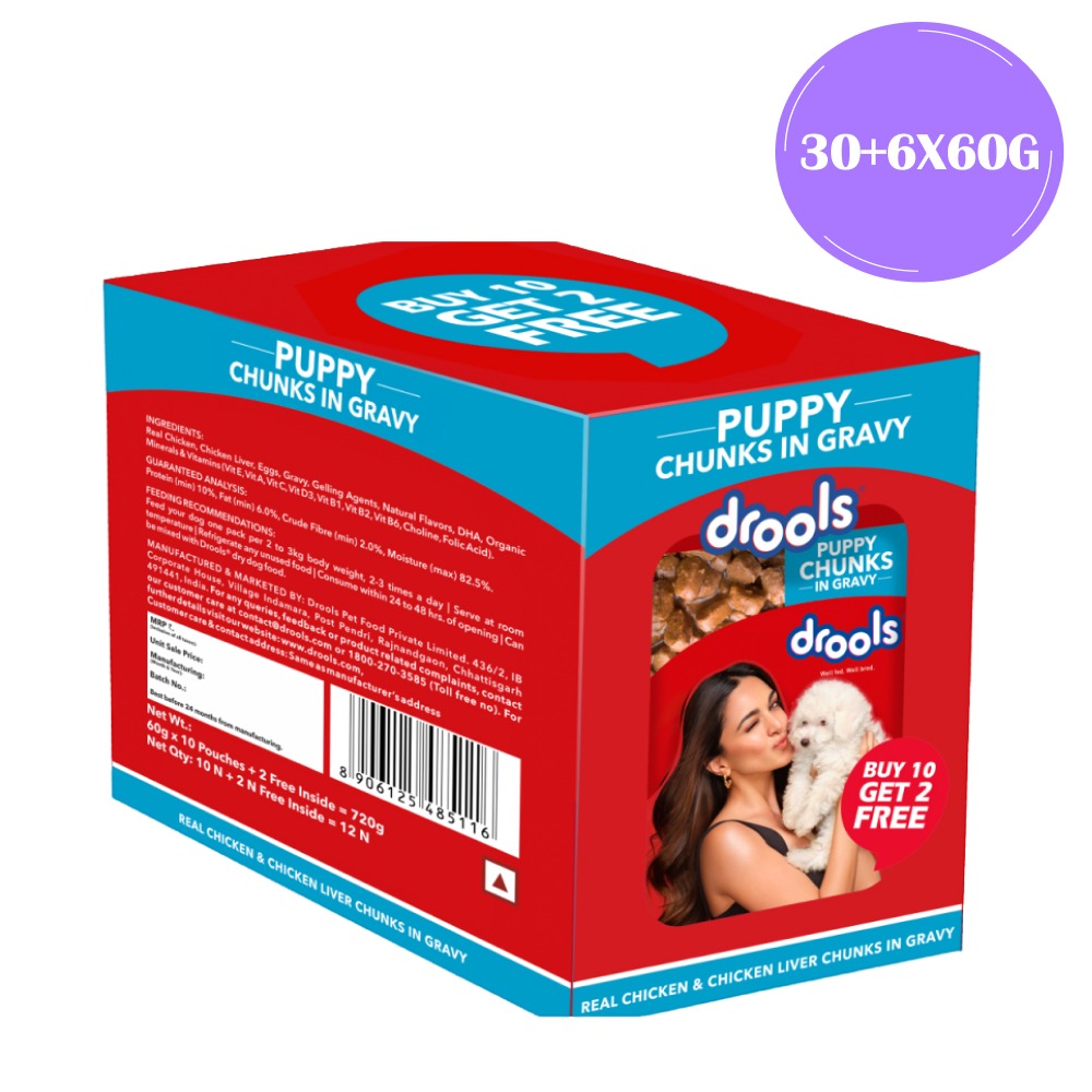 Drools Real Chicken & Chicken Liver Chunks in Gravy Puppy Dog Wet Food (60g)