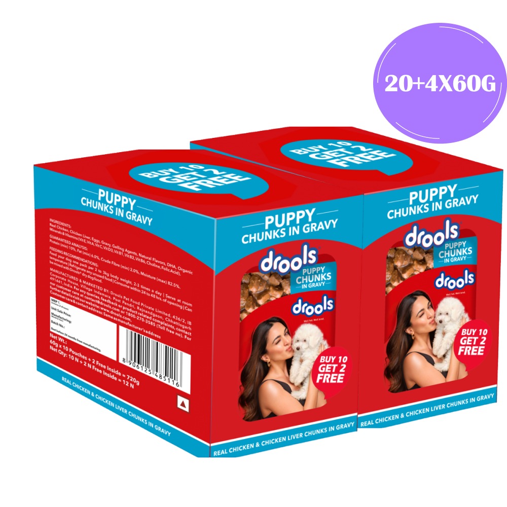 Drools Real Chicken & Chicken Liver Chunks in Gravy Puppy Dog Wet Food (60g)