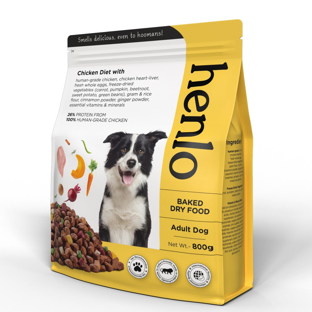 Henlo Chicken & Vegetable Baked Dry Food for Adult Dogs | 100% human grade ingredients