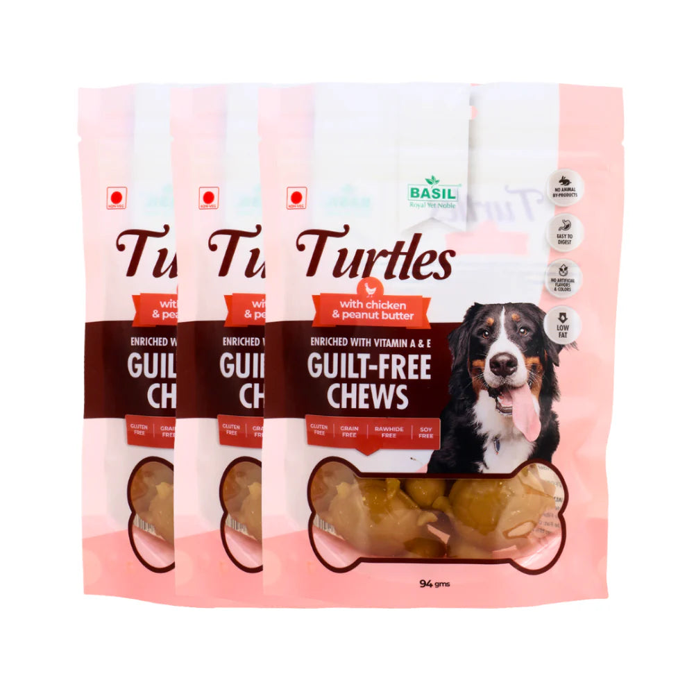 Basil Chicken & Peanut Butter Turtle Shaped Dog Chew Treats