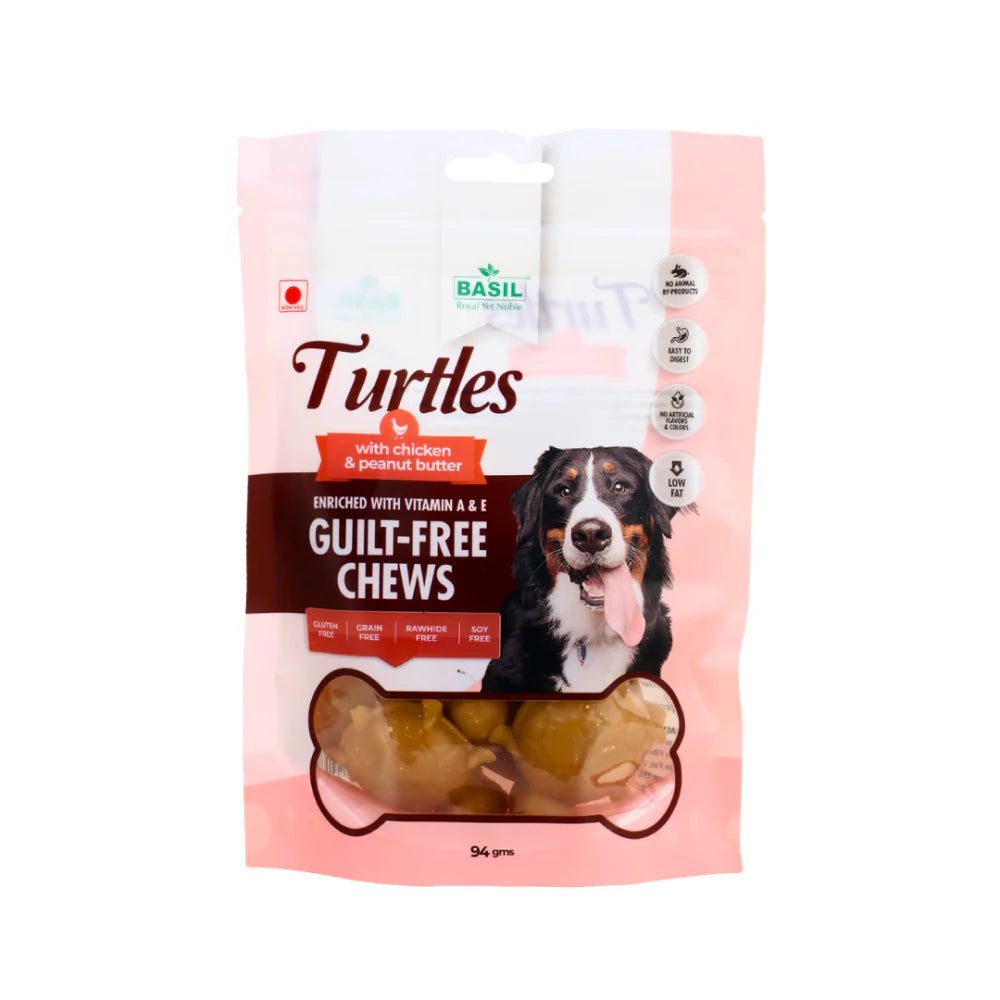 Basil Chicken & Peanut Butter Turtle Shaped Dog Chew Treats