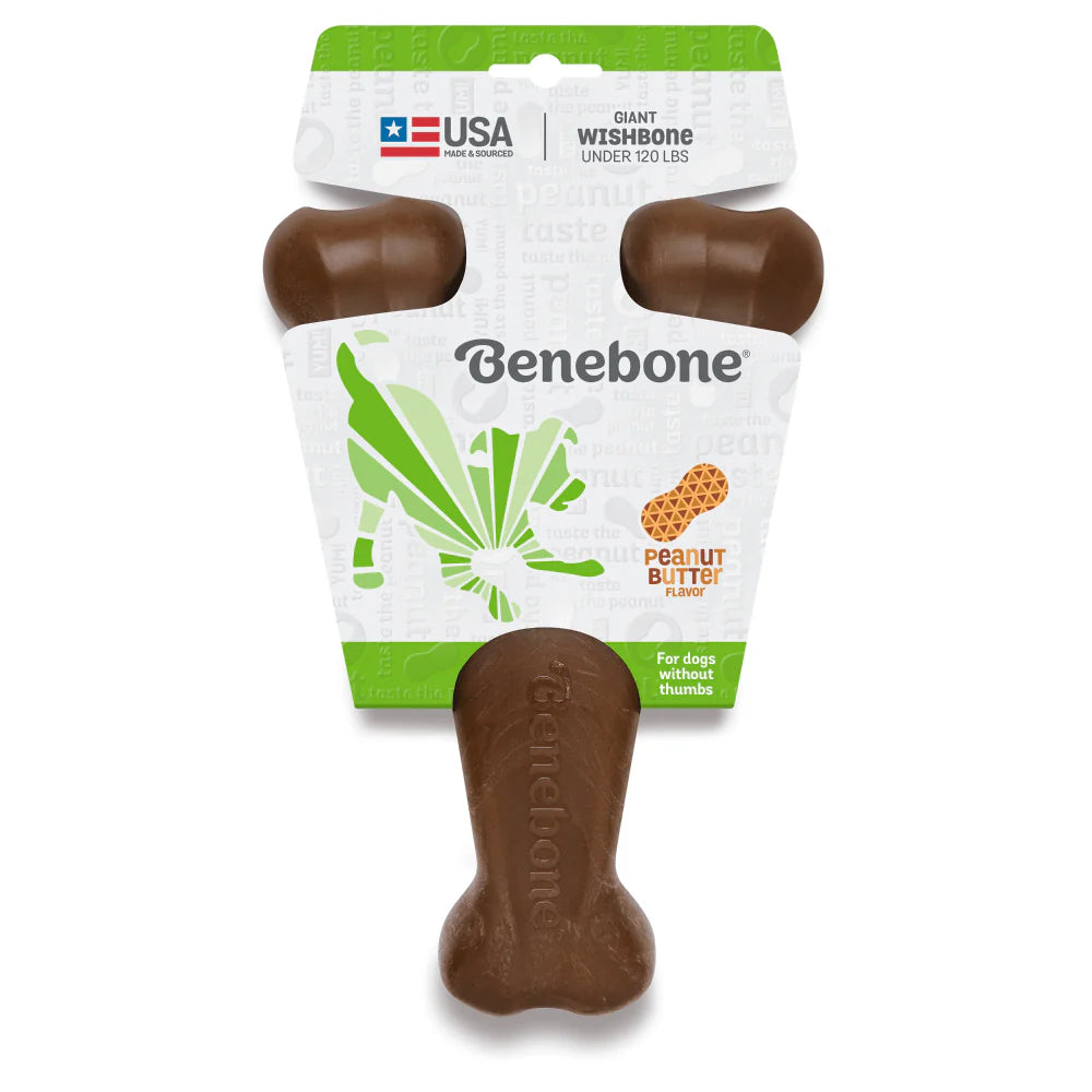 Benebone Peanut Butter Flavored Wishbone Chew Toy for Dogs | For Aggressive Chewers