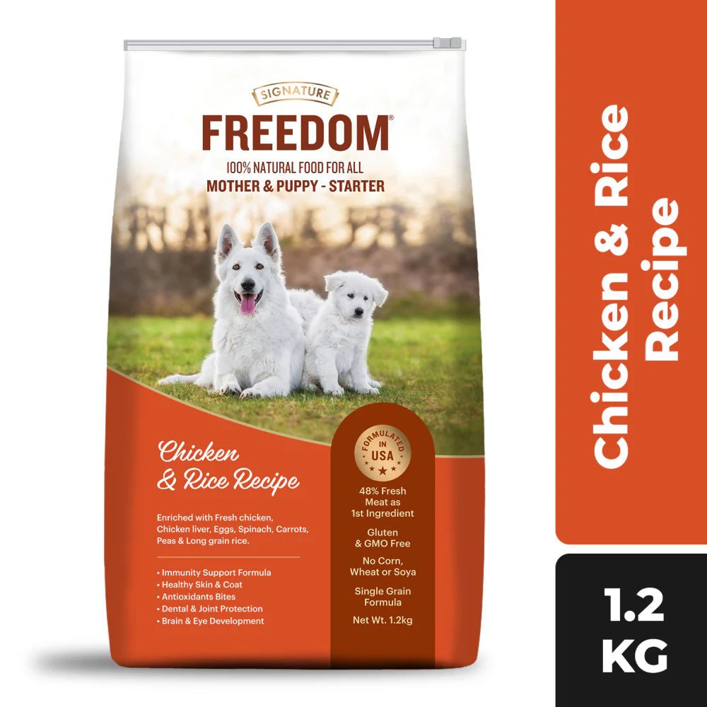 Signature Freedom Chicken and Rice Recipe and Grain Zero Real Chicken, Egg and Vegetables Mother and Puppy Starter Dog Dry Food Combo