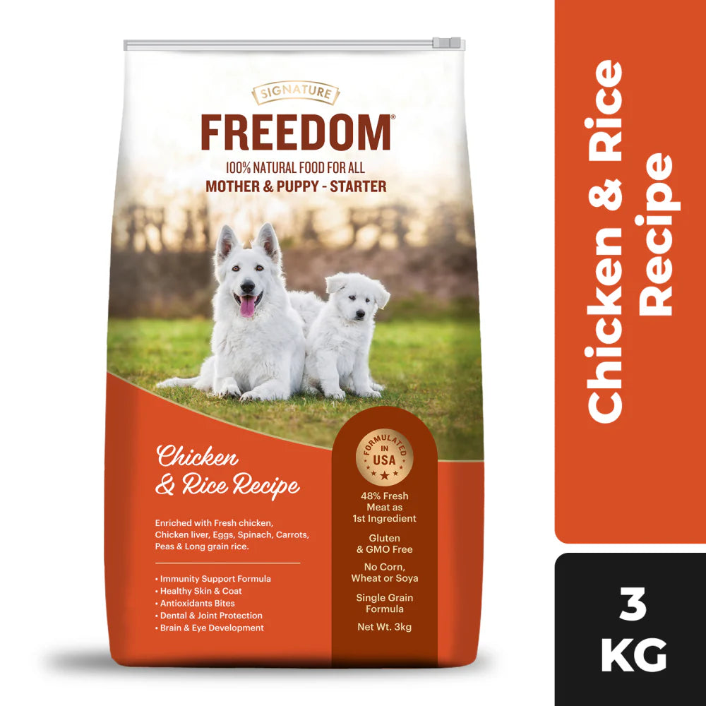 Signature Freedom Chicken and Rice and Grain Zero Real Chicken, Egg and Vegetables Mother and Puppy Starter Dog Dry Food Combo