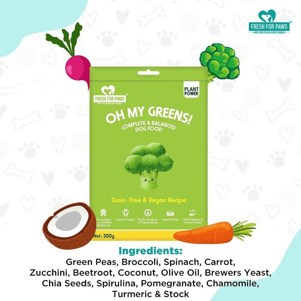 Fresh For Paws Oh My Greens Dog Wet Food and Drools Absolute Skin & Coat Supplement Tablets for Dogs Combo