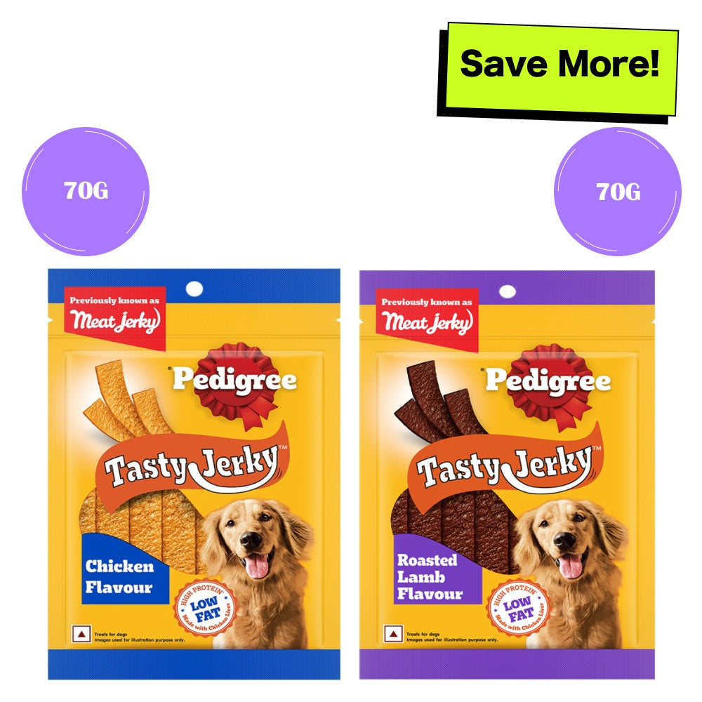 Pedigree Chicken & Liver and Roasted Lamb Flavor Tasty Jerky Dog Treat Combo