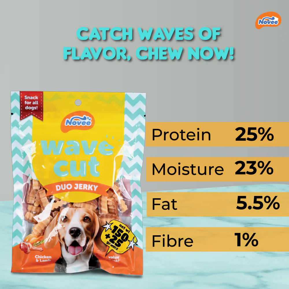 Novee Wave Cut Duo Chicken and Lamb Jerky Treats for Dogs