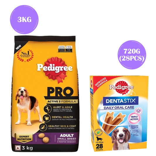 Pedigree PRO Expert Nutrition Adult Dry Food for Small Breed and Pedigree Dentastix Oral Care for Adult (Medium Breed of 10 to 25 kg) Treats Combo for Dogs