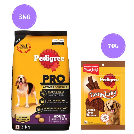 Pedigree PRO Expert Nutrition Adult Dry Food for Small Breed and Pedigree Grilled Liver Tasty Jerky Treat Combo for Dogs