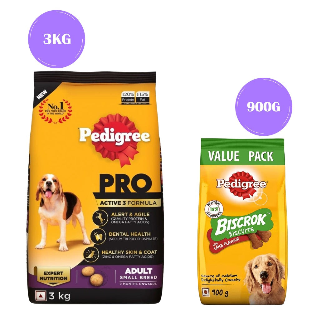 Pedigree PRO Expert Nutrition Adult Dry Food for Small Breed and Pedigree Lamb Flavour Biscrok Biscuits Treats Combo for Dogs