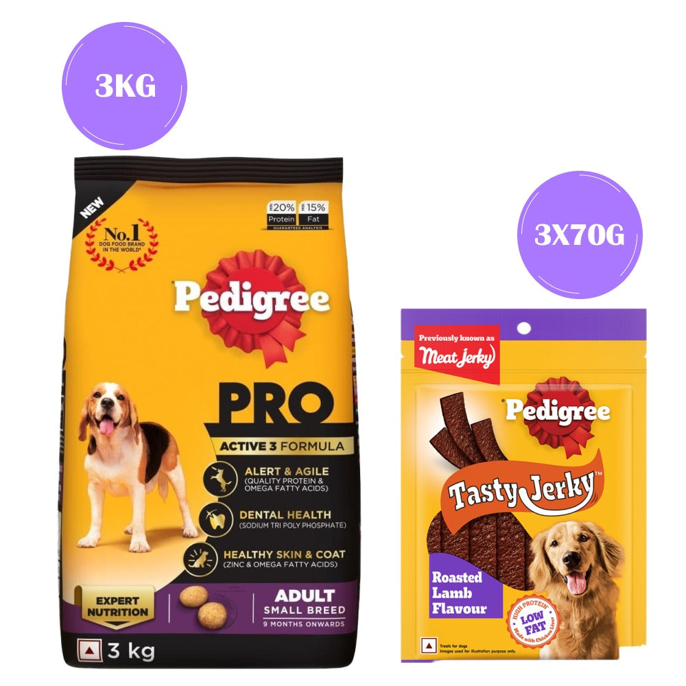 Pedigree PRO Expert Nutrition Adult Dry Food for Small Breed and Pedigree Roasted Lamb Tasty Jerky Treat Combo for Dogs