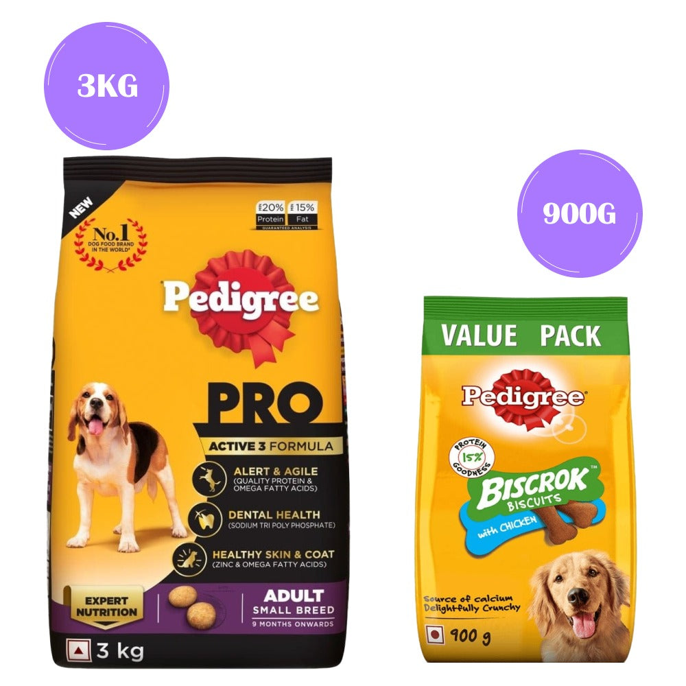 Pedigree PRO Expert Nutrition Adult Dry Food for Small Breed and Pedigree Chicken Flavour Biscrok Biscuits Treats Combo for Dogs