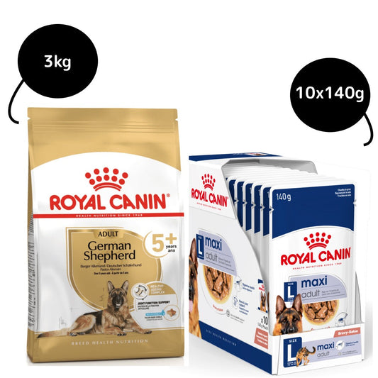 Royal Canin German Shepherd 5+Dry Food and Maxi Adult Dog Wet Food Combo