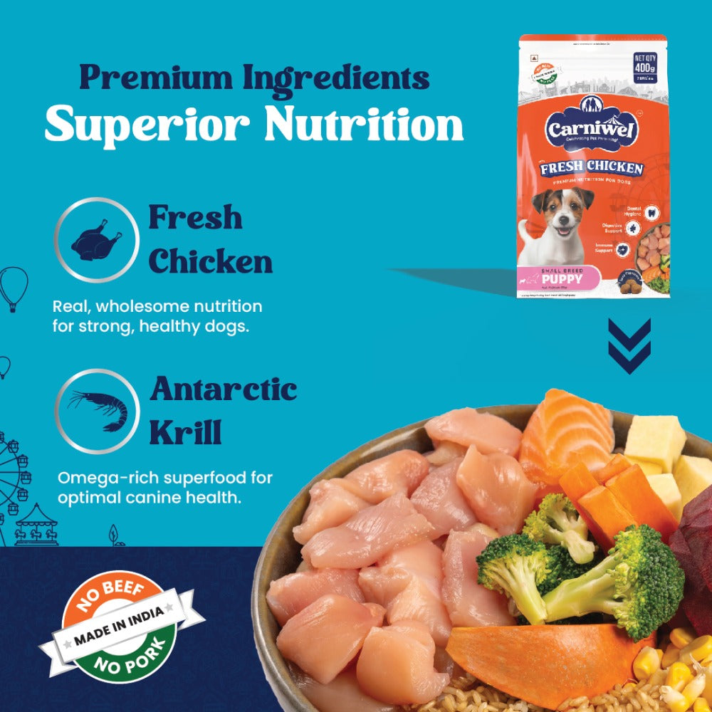 Carniwel Fresh Chicken Kibble Small Breed Dry Food and Kennel Kitchen Supreme Cuts in Gravy Chicken Liver Recipe with Pumpkin Dog Wet Food Combo