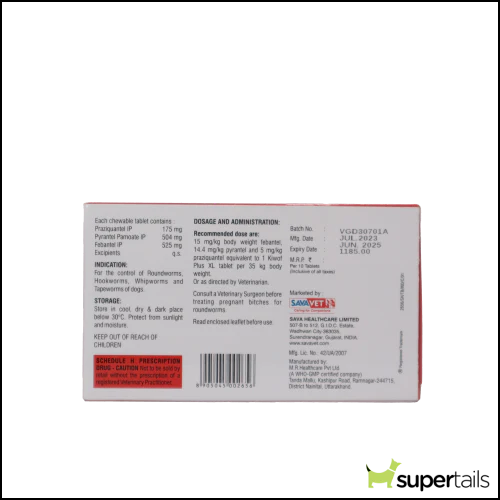 Savavet Kiwof Plus XL Dog Deworming Tablet (pack of 10 tablets)