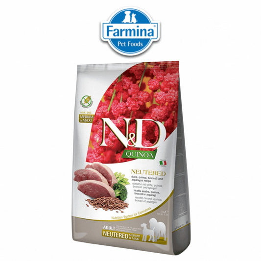 Farmina N&D Neutered Quinoa Duck, Broccoli & Asparagus Adult Medium Maxi Dog Dry Food