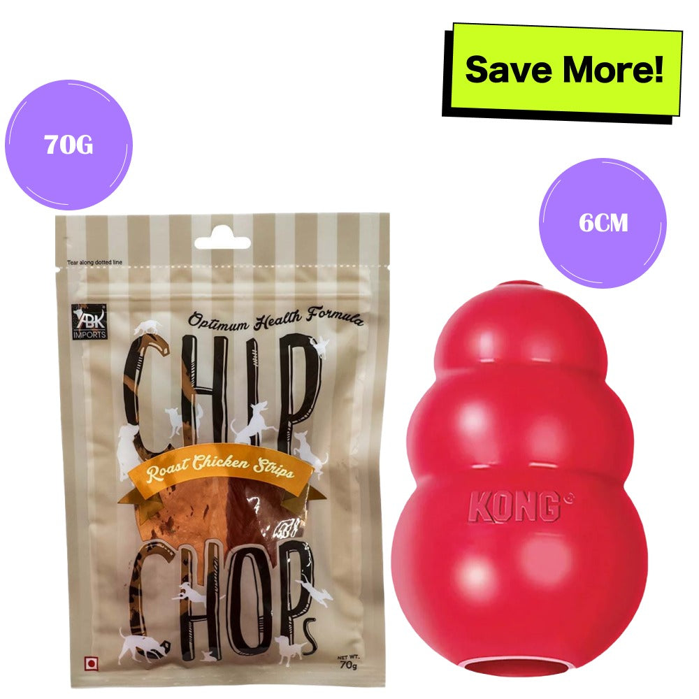 Chip Chops Roast Chicken Strips & Kong Classic Red Toy Combo for Dogs