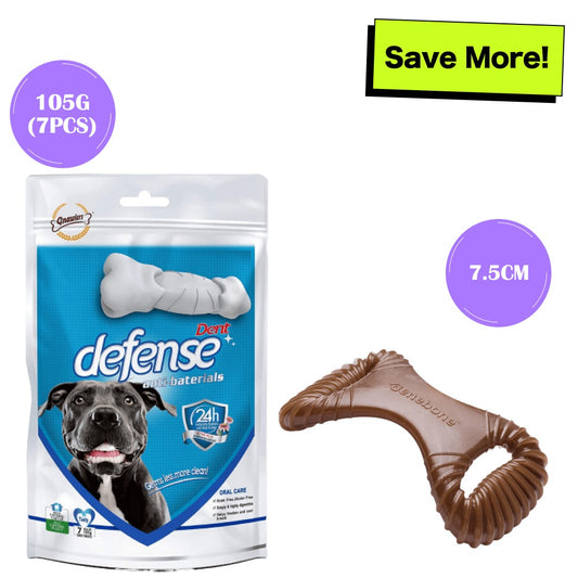 Gnawlers Defense Dent Dental Care Chew Bones & Benebone Bacon Flavored Dental Chew Toy Combo for Dogs