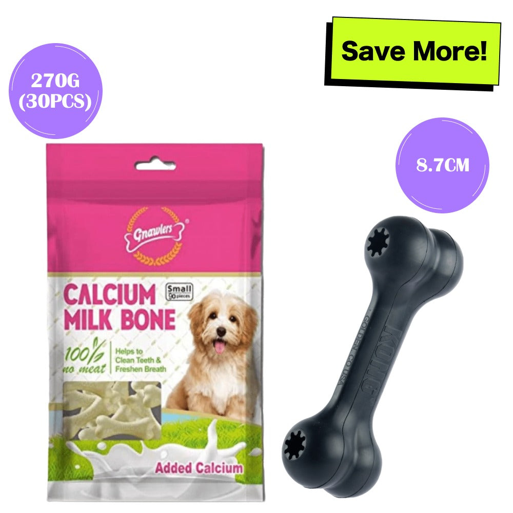 Gnawlers Calcium Milk Bone Treats & Kong Extreme Goodie Bone Toy Combo for Dogs