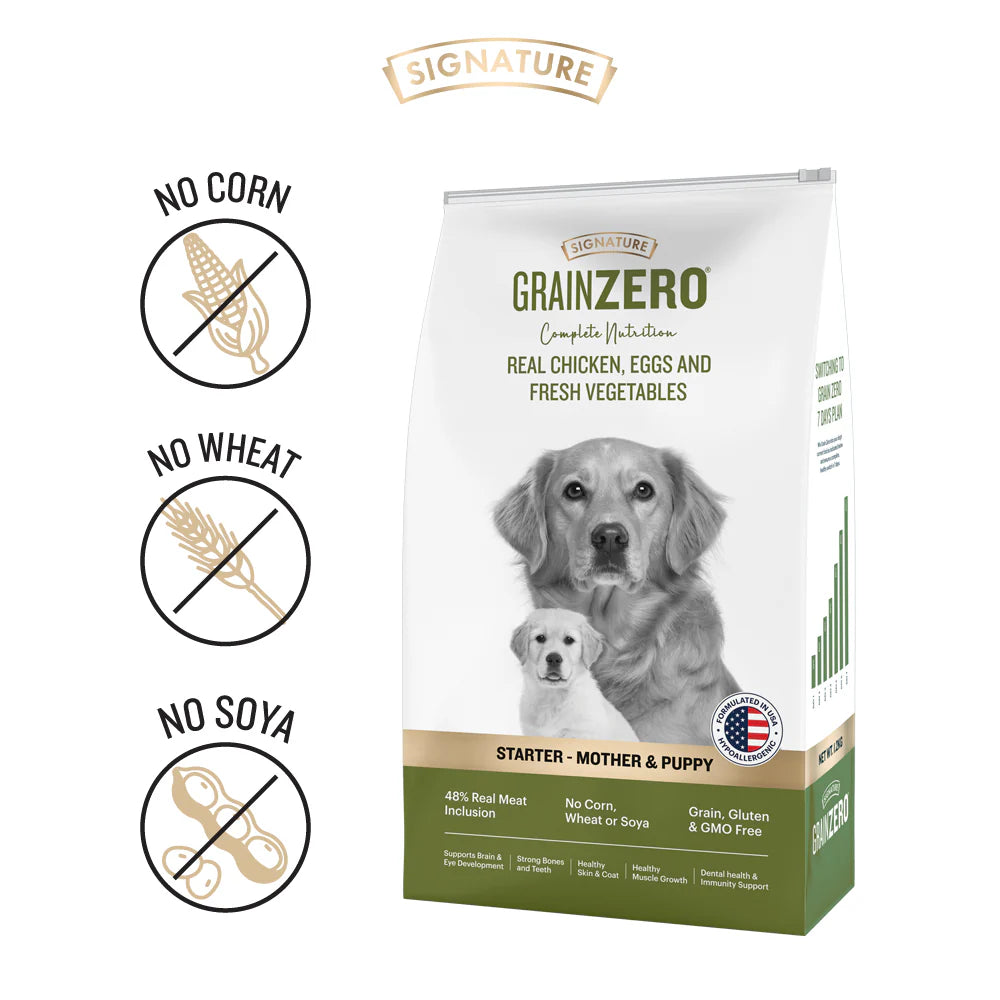 Signature Grain Zero Real Chicken, Egg and Vegetables Mother and Puppy Starter Dog Dry Food