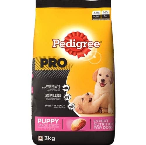 Pedigree PRO Large Breed Puppy Dry Food and Chicken Flavour Biscrok Treat Combo (3kg +900g)