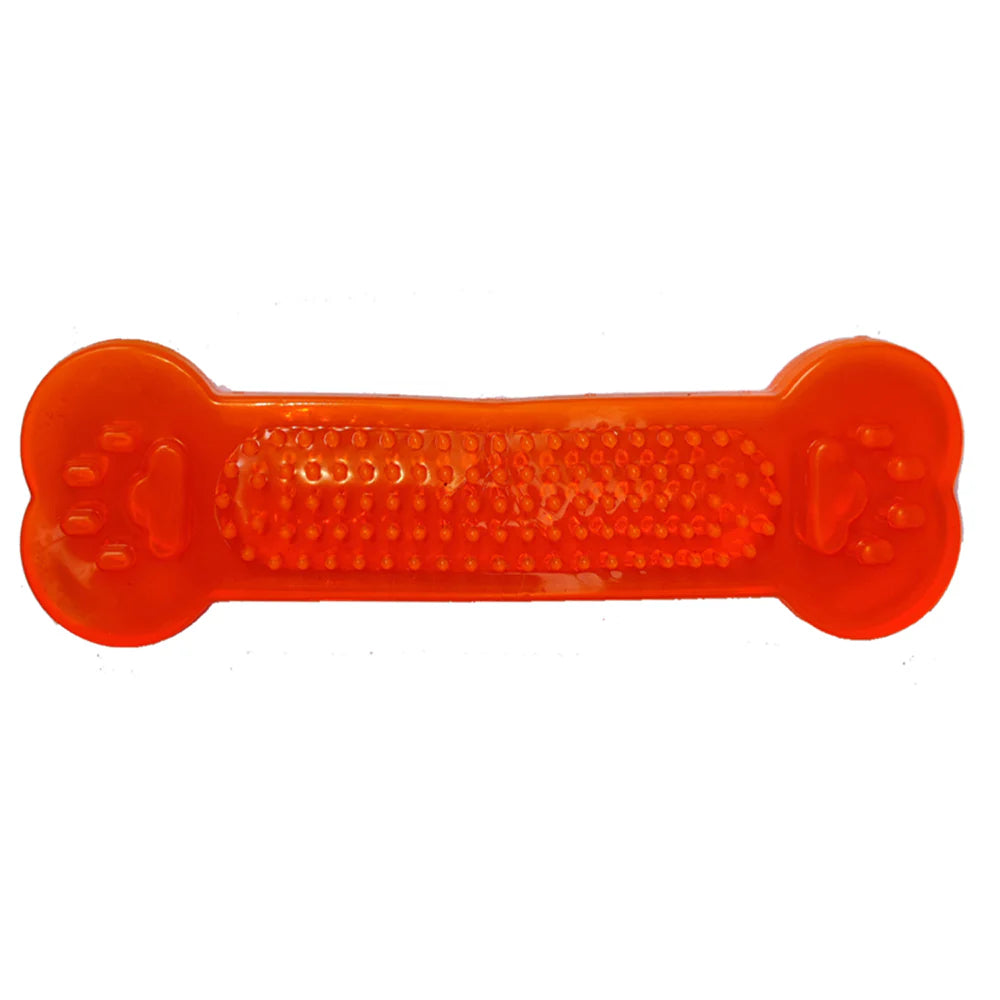 Chullbull Flat Silicone Gel Teething Bone Chew Toy for Puppies & Dogs (Orange)