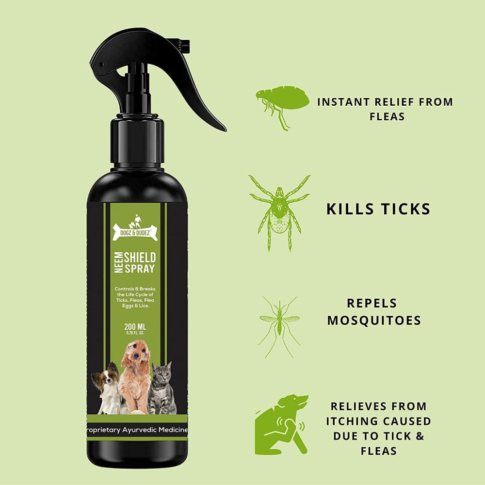 DOGZ & DUDEZ Natural Neem Shield Tick & Flea Repellent Spray for Dogs and Cats