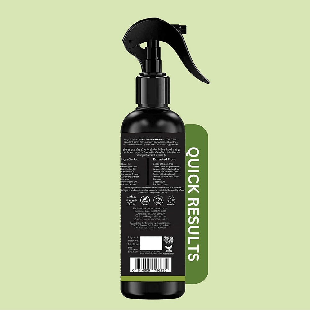 DOGZ & DUDEZ Natural Neem Shield Tick & Flea Repellent Spray for Dogs and Cats