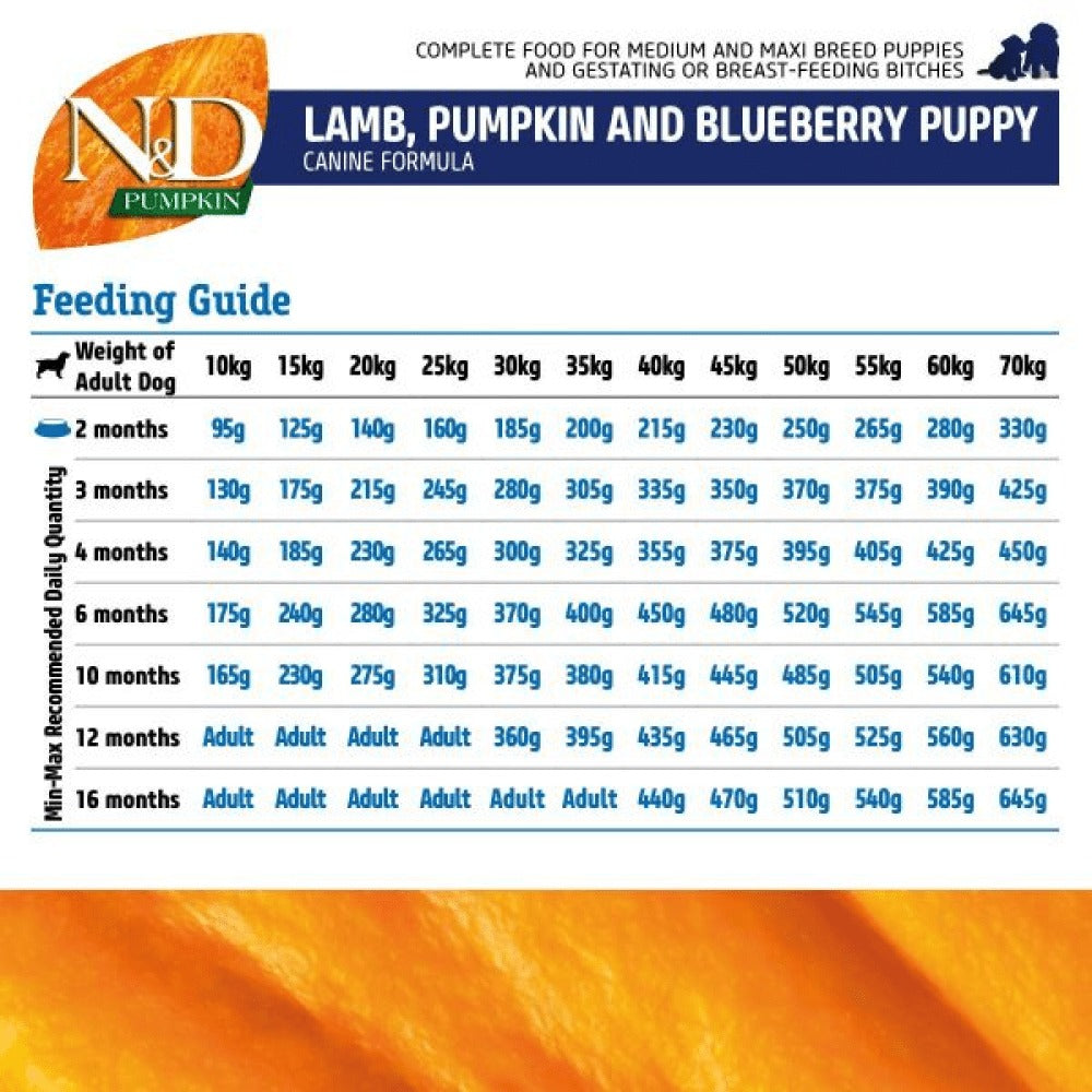 Farmina N&D Pumpkin Lamb & Blueberry Grain Free Puppy Medium Maxi Dog Dry Food